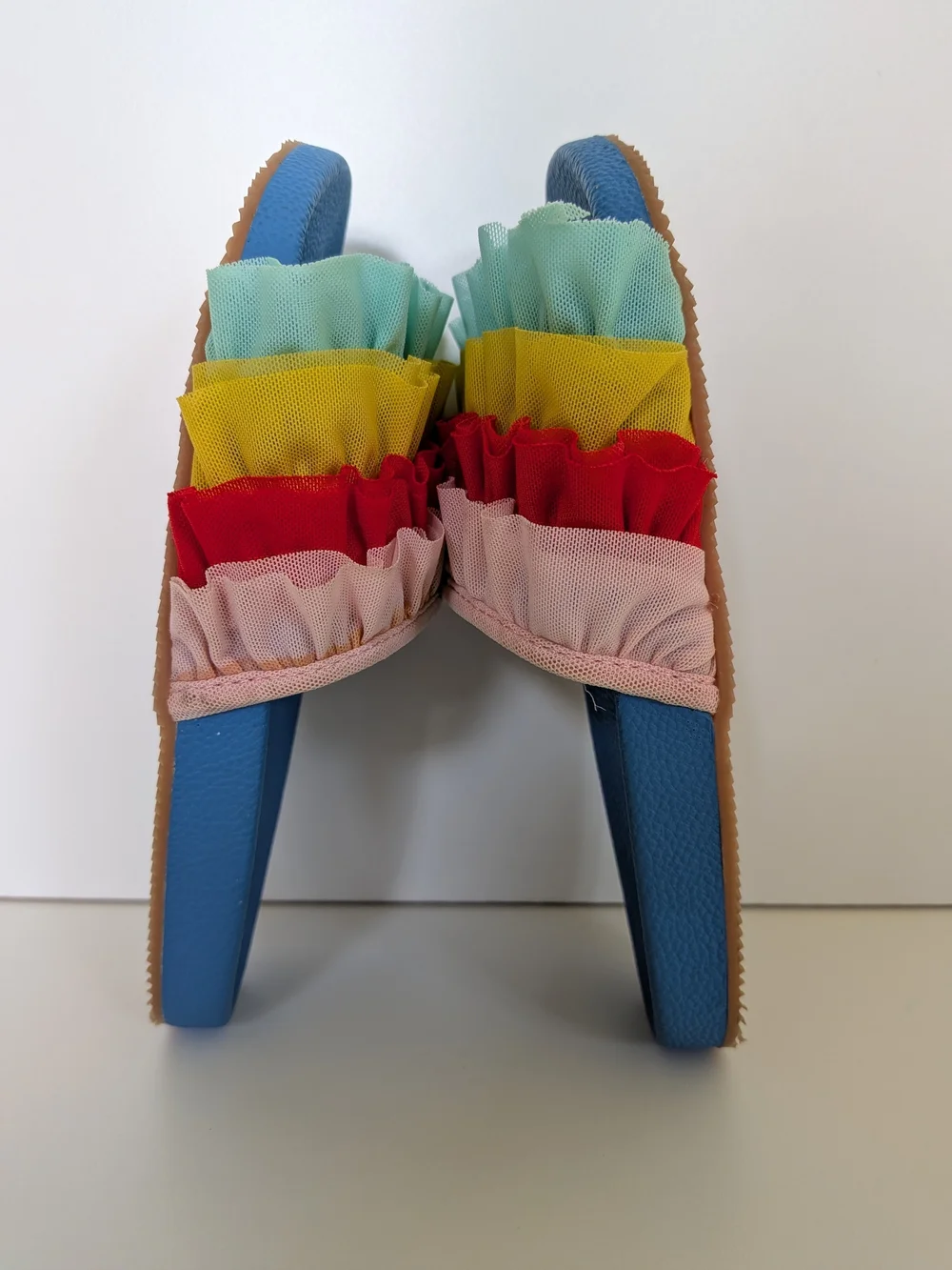 Hanna Andersson Rainbow Ruffle Slide Sandals Girls 11 Blue
